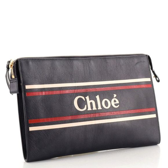 Chloe Logo Vick Pouch Leather Large Blue - Picture 3 of 8